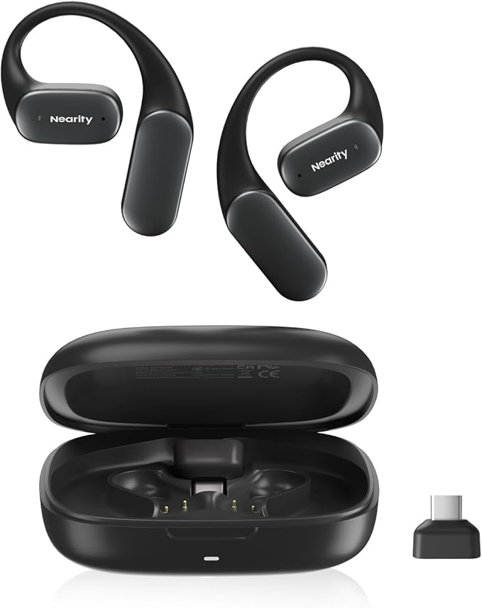 MemPod Fit 2 Open Ear Bluetooth Headphones, Wireless Earbuds with Dongle, Up to 45H Playtime with Charging Case, Deep Bass, Ultra Comfort, Dual Connection, Air Conduction, for Phone/Mac