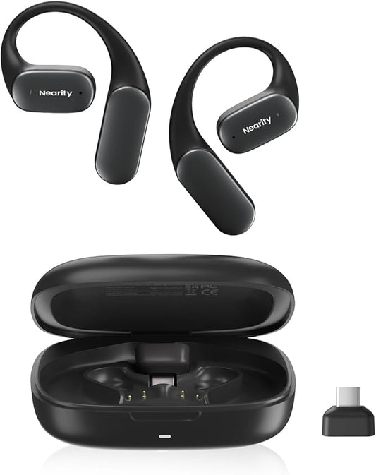 MemPod Fit 2 Open Ear Bluetooth Headphones, Wireless Earbuds with Dongle, Up to 45H Playtime with Charging Case, Deep Bass, Ultra Comfort, Dual Connection, Air Conduction, for Phone/Mac