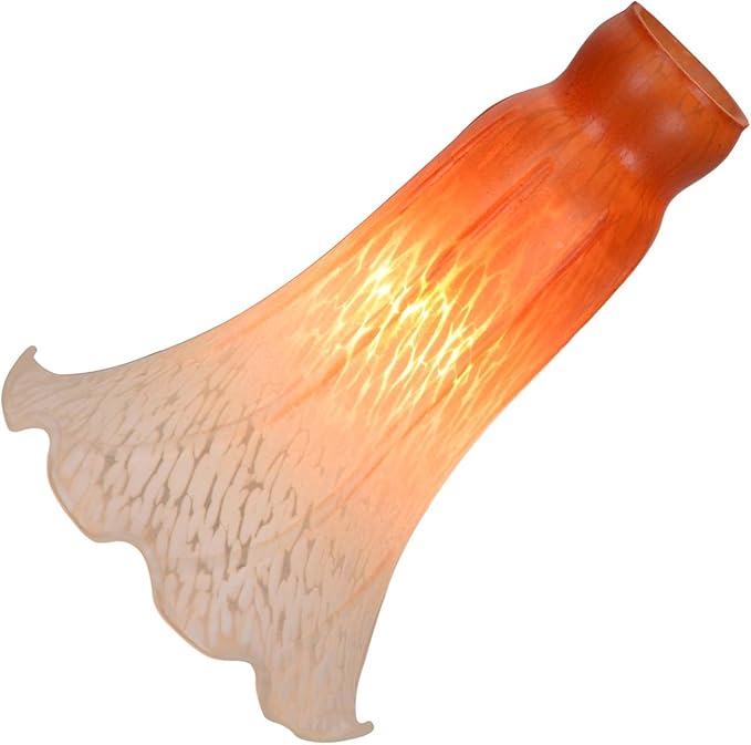 Bieye LS01 Lily Flower Blown Glass Lampshade (Orange White, Opening I.D. 1.26" x O.D. 1.5")