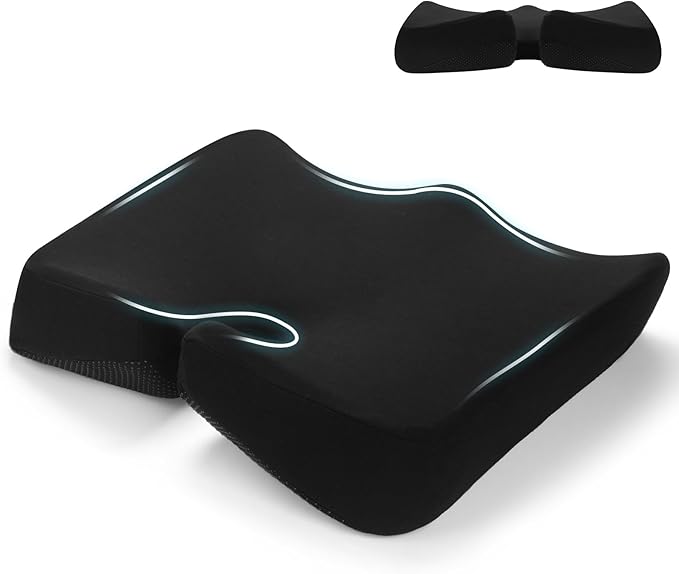 REDOFF®Extra Large Memory Seat Cushion 21.5 * 17.7 * 4inches– Cushion Pillow for Back Support Non-Slip Seat Pad for Office Desk, Car Seat, Wheelchair, Sciatica (Black)