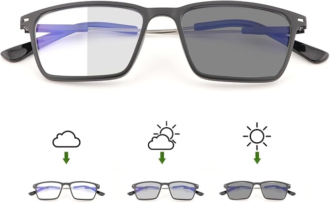 YIMI Blue Light Blocking Glasses Photochromic Gray Sunglasses for Men and Women Day Night Gaming TV Phones Computer Eyeglasses UV Protection Anti Glare Shade Lightweight Eyewear Full Frame Spectacles