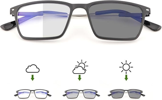 YIMI Blue Light Blocking Glasses Photochromic Gray Sunglasses for Men and Women Day Night Gaming TV Phones Computer Eyeglasses UV Protection Anti Glare Shade Lightweight Eyewear Full Frame Spectacles