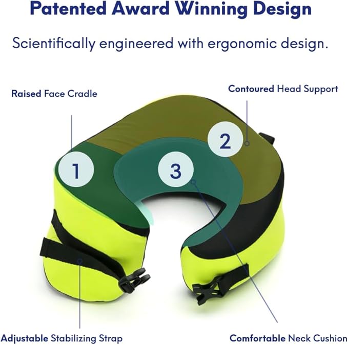 C CUSHION LAB Travel Pillow, Award-Winning Patented Ergonomic Design for Chin & Neck Support Memory Foam Neck Pillow, Compact Airplane Pillow for Traveling, Flight, Car (Spark, Large)