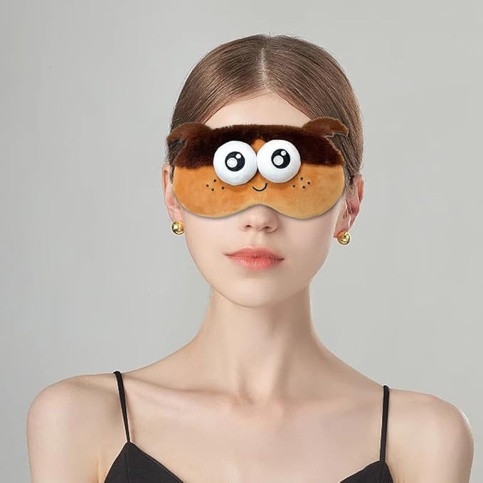 PERFECTSIGHT Sleep Eye Masks, Cute Plush Sleep Eye Cover Lightweight Adjustable Eyeshade Faux Fur Mask Cover for Women Men Kids Sleep Travel Nap, Big Eye Girl
