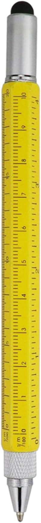 HeTaoCat Gifts Multi Tech Tool 6 in 1 Stylus Pen - Screwdriver With Ruler, Levelgauge, Ballpoint Black Ink (Yellow)