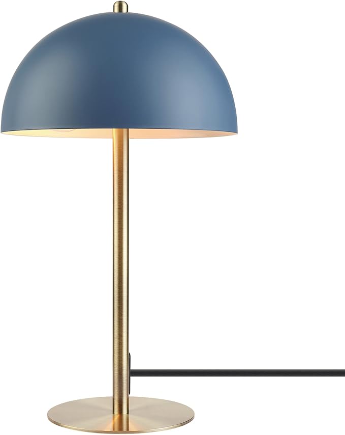GLOBE Electric 52942 15" Blue Desk Lamp with Brass Accents, in-Line On/Off Rocker Switch, Ideal for Bedroom, Office Decor, Home Essentials, Reading Light, LED Bulb Compatible