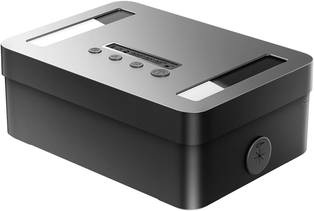 Metal Time Lock Box with Emergency Unlocking, Phone Timed Locked Box with Timer, Timed Locking Container, Audio Prompt, Self-Discipline Gift, 365 Days Max for Cellphone/iPad Mini/Medication