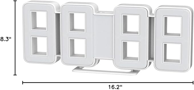 mooas 3D Pure mini White Gold LED Clock, Multi-Function LED Clock (Calendar, Alarm, Temperature) (8.5" White Gold Table Alarm Clock)