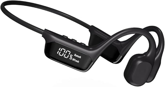 IHAO Swimming Headphones True Bone Conduction Open Ear Headset MP3 Player Built-in 32G Memory IP68 Underwater Waterproof Stereo Bluetooth Earphone for Driving Bicycling Running Skiing-S10 Black