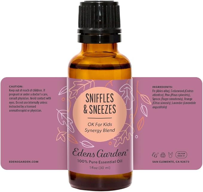 Edens Garden Sniffles & Sneezes Essential Oil Blend- 100% Pure Premium Grade, Undiluted, Natural, Therapeutic, Aromatherapy, The Best for Skin, Humidifiers, Kid Safe 30 ml (1 fl oz)