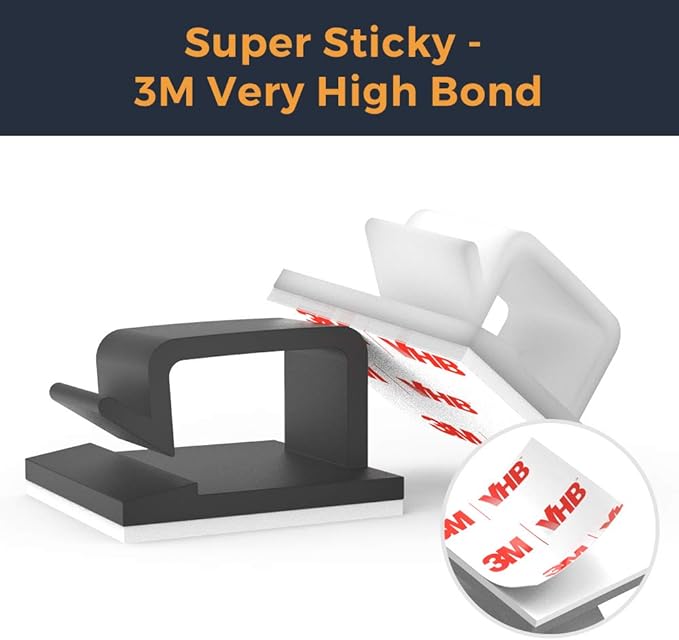 Cable Clips with Strong Self-Adhesive, XIAOXI R Shape Cable Management TV PC Wire Holder Sticky Tidy and Organizer Cord and Wires - 40 Pcs (White)