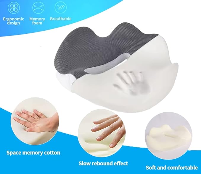 Ergonomic Seat Cushion for Office Chair - Memory Foam Coccyx Cushion for Tailbone, Sciatica & Back Pain Relief - Breathable Washable Cover, Non-Slip Base for Home, Office, Car, and Travel