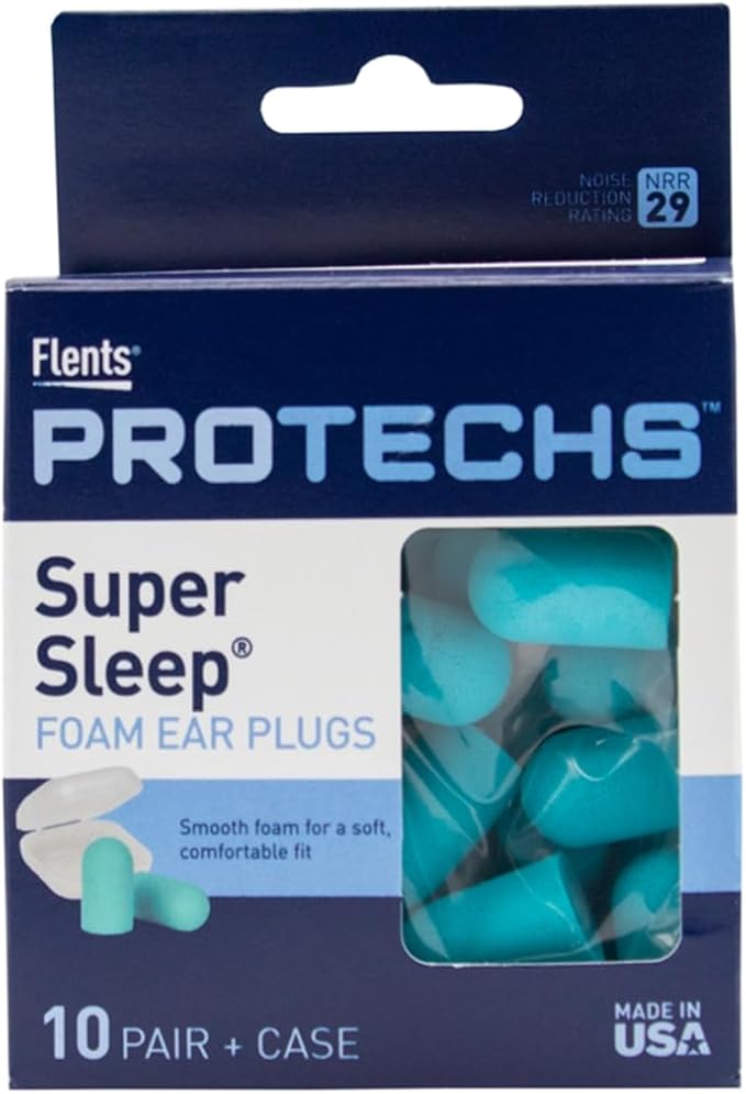 Flents Protechs Reusable Super Sleep Ear Plugs, Ideal For Loud Noise, Reduces Pressure And Background Noise, 10 Pairs With Travel Size Case, Easy Use With Comfort Fit, NRR 29, Teal, Made In The USA