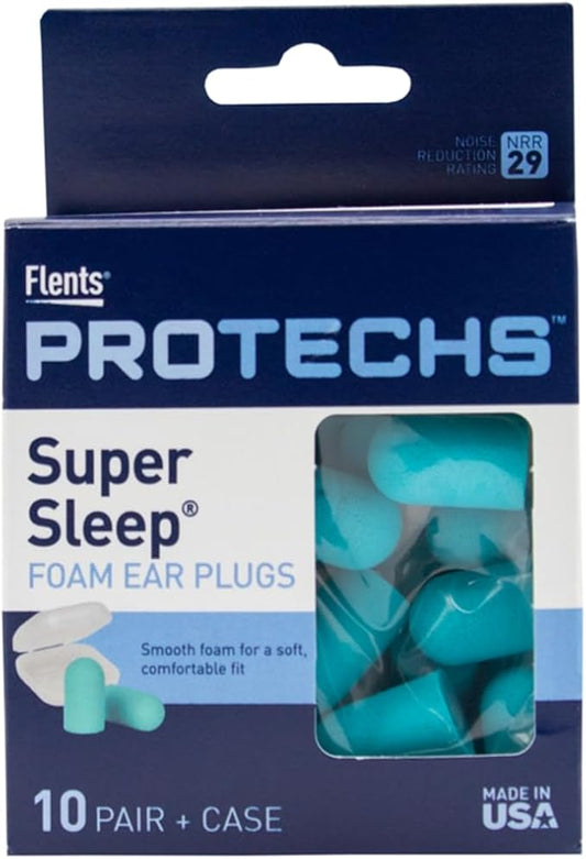 Flents Protechs Reusable Super Sleep Ear Plugs, Ideal For Loud Noise, Reduces Pressure And Background Noise, 10 Pairs With Travel Size Case, Easy Use With Comfort Fit, NRR 29, Teal, Made In The USA