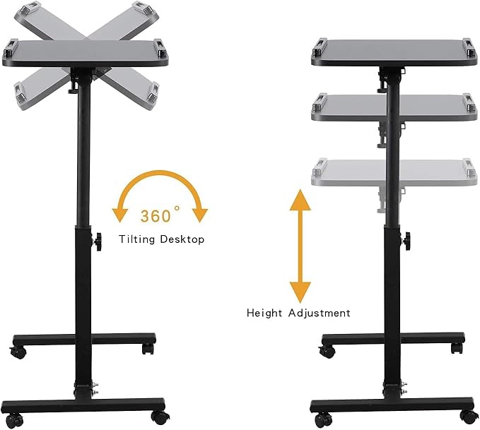 Laptop Table Mobile Adjustable Height Portable Desk Notebook Swivel PC Computer Rolling Desk with Wheels, Laptop Stand for Couch Bedside Hospital Bed Table