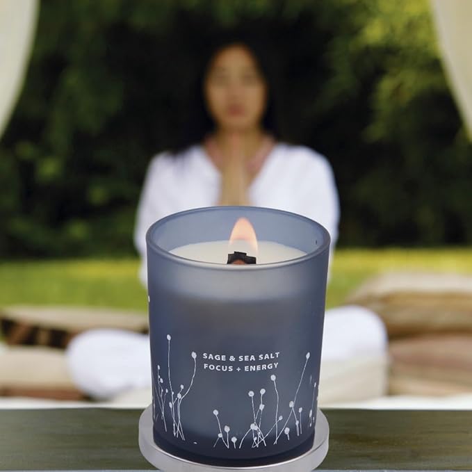 White Sage Sea Salt Scented Candle - Large Wood Wick Soy Candle 10.6 oz - Sage Candles for Cleansing House - Aromatherapy Energy Cleansing Candle