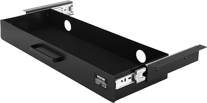 VEVOR Under Desk Drawer Slide Out, 22 inch Under Desk Mounted Pull-out Drawer Attachment, Hidden Under Counter Drawers for office Home Sit Stand Workstation, Black