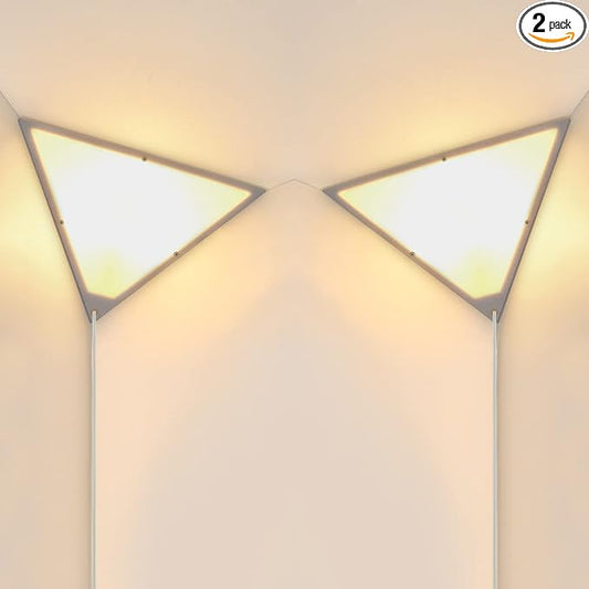 Corner Lights for Living Room, 2 Pack Corner Light with Switch, Plug in Ceiling Light with Acrylic White Shade, Modern Triangle Lights for Wall, Corner Lights for Bedroom, Office, Apartments