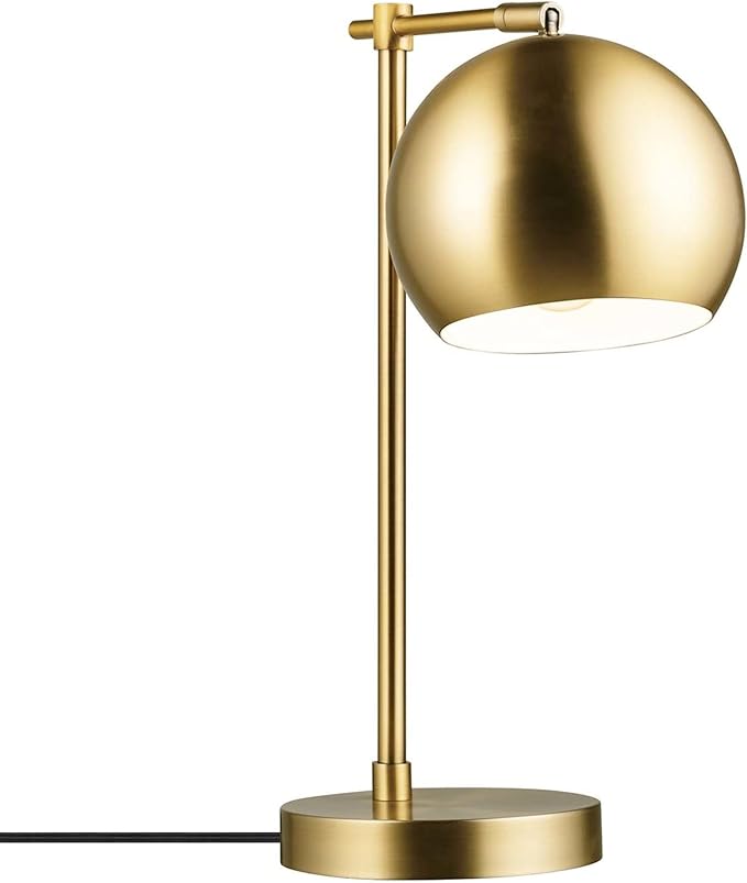 GLOBE Electric 52915 Molly 18" Desk Lamp, Matte Brass, Black Fabric Cord, in-Line On/Off Rocker Switch, Title 20 LED Bulb Included