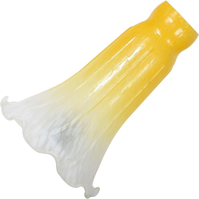 Bieye LS19 Lily Flower Blown Glass Lampshade (Yellow White, Opening I.D. 1.26" x O.D. 1.5")