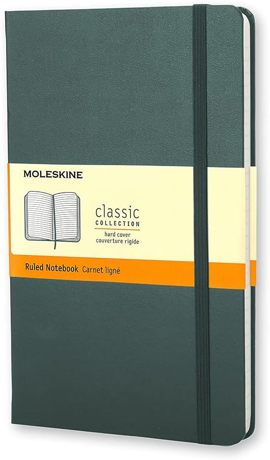 Moleskine Classic Notebook, Hard Cover, Large (5" x 8.25") Ruled/Lined, Forest Green, 240 Pages