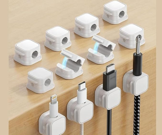 12-Pack Adhesive Cord Holders, Smooth & Adjustable Cable Clips for Desk Management, Wire Holder & Keeper, Cord Organizer for Home, Office, Desk, Phone, Car, Wall, Desktop, Nightstand (White)