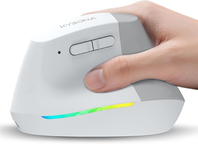 Wireless Ergonomic Mouse, Vertical Mouse, Bluetooth Ergo Mouse, Quiet Click, 5 Level Adjustable DPI(800/1200/2400/2400/4000), Rechargeable 2.4G Mice with 6 Buttons for Computer, PC, Mac, Laptop, White