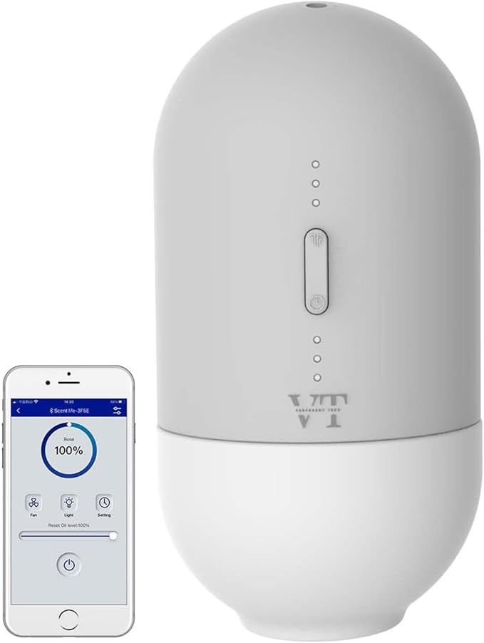 Essential Oils Diffuser Waterless Scent Diffuser, Smart APP Bluetooth Control,Wall Mounted, with Fragrance Oil, Cover Up to 500 SQ.FT for Room Home and Office, Quiet and Safe, Grey