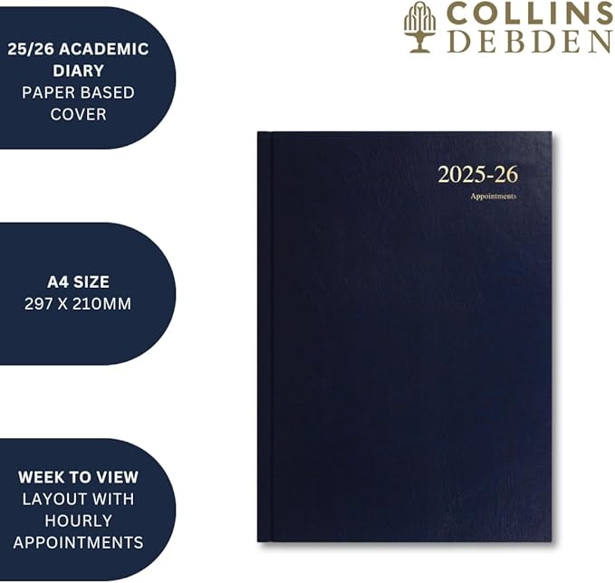 Collins 'Essentials' 12 Month Mid/Academic Year Planner, July 2025-July 2026 - ESSA43M.64-2526 - Week-to-View Appointments Diary, A4 Hard Cover, Lime