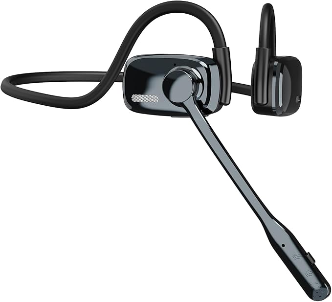 Bluetooth Headphones, Bluetooth V5.4 Wireless Headphones with Noise Cancelling Mic, 12H Playtime, 15.4mm Diaphragm Driver, Open Ear Headset for Office Meeting Running Cycling Driving (Gunmetal)