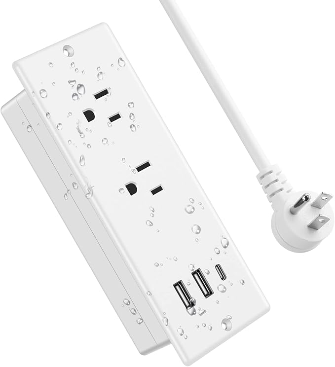 Jgstkcity 20W USB C Recessed Power Strip,Surge Protector Waterproof,Furniture Desk Power Outlet,2 Outlets and and USB C Charging,Suitable for Side Table,Flat Plug,6ft Cable White