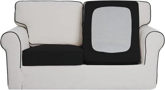 Easy-Going Stretch Individual Loveseat Couch Cushion Cover Sofa Cushion Furniture Protector Sofa slipcover Soft Flexibility with Elastic Bottom (2-Piece Loveseat Cushion Cover, Black)