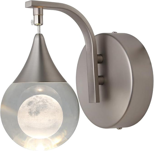 Crystal Wall Sconce, Moon Modern Wall Sconces Indoor, Dimmable LED Wall Light for Bedroom Bedside Batnroom Vanity Living Room Dining Room Hallway. Nickel