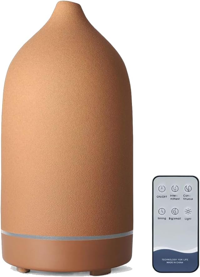 Stone Diffuser, Ceramic Essential Oil Diffuser, Humidifier 160ml Ultrasonic Oil Diffuser for Aramatherapy (Terracotta)