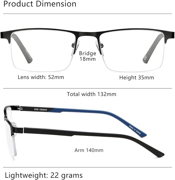 EYECEDAR 5 Pack Blue Light Blocking Reading Glasses Men Metal Half Frame Spring Hinges Rubber Flexible Temple Computer Eyeglasses Readers for Men 1.25