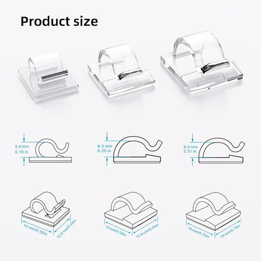 100 PCS Cable Clips Cord Organizer (Small, Medium,Large),Wire Holder for Cable Management, Outdoor Light Clips Light Hooks for LED String,Car Dash Cam, Extension Cord (Clear)