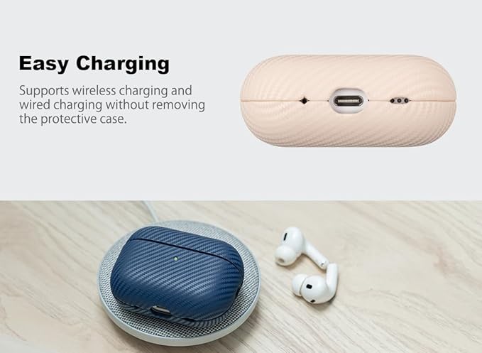 Leather Case - for AirPods Pro 2 Case Cover - Selected Skin-Friendly Leather, Carbon Fibre Texture, Handmade Drop Protective Hard Cover for AirPods Pro 2nd Generation Earbuds, Pearl White