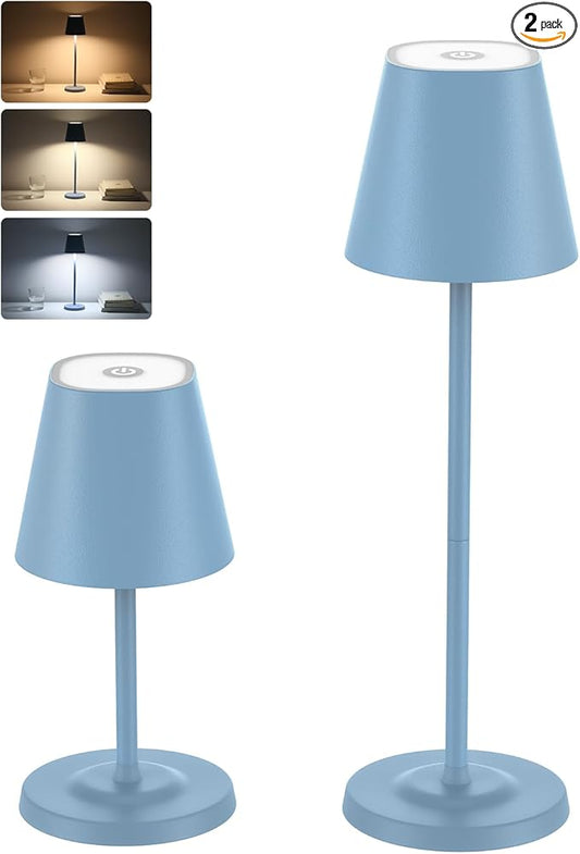 LED Cordless Table Lamp Rechargeable, 3-Height Adjustable, 5500mAh Battery Operated Lamp, 3-Color Dimming Touch Lamp, Portable Lamp for Dining, Bedroom,Camping, Outdoor, Indoor(Blue 2 Pcs)