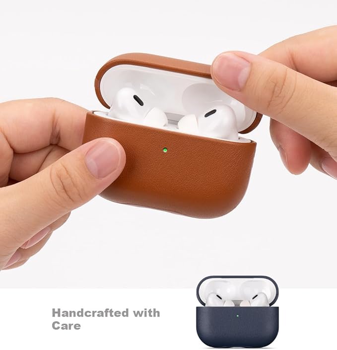 LOPIE Leather Case for AirPods Pro 2nd Generation - Handmade AirPods Pro 2 Case Cover with Lanyard - Made of Full Grain Leather - Drop Protection Hard Shell Cover - Wireless Charging Compatible - Blue
