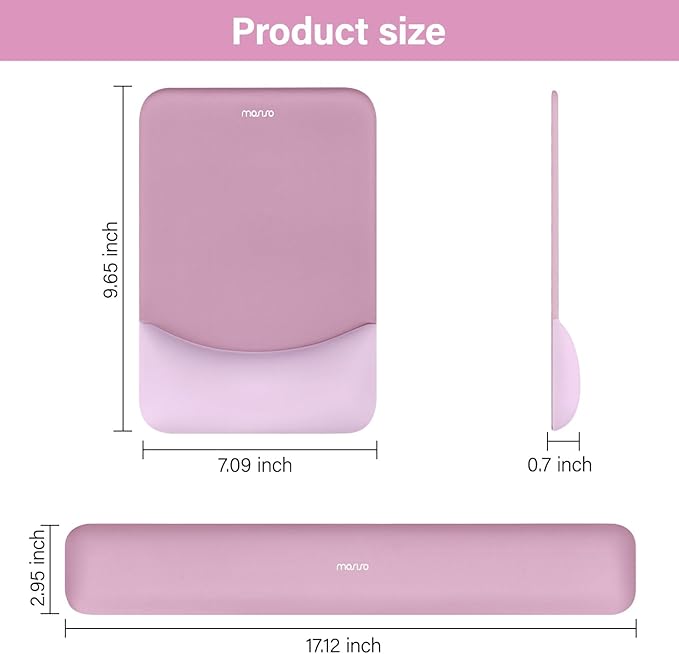 MOSISO Wrist Rest Support for Mouse Pad&Keyboard Set, Rectangular Ergonomic Mousepad Non-Slip Base Home/Office Pain Relief&Easy Typing Pad with Neoprene Cloth&Raised Curved Memory Foam, Mauve Pink