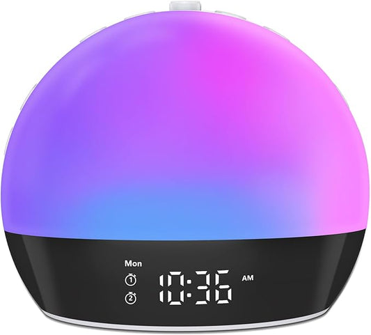 Sunrise Alarm Clock Sound Machine, Alarm Clocks for Bedrooms, 18 Dimmable Night Light, 25 Sleep Sounds, White Noise Machine for Baby, Adults, Wake Up Light Alarm Clock for Heavy Sleepers, Kids