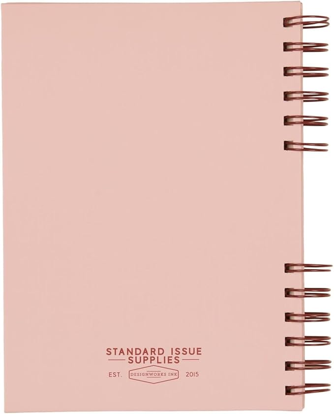 DesignWorks Ink Standard Issue Notebook No. 12 – 6" x 8.25" Undated Daily Planner & Writing Journal, 192 Lined Pages, Elastic Pen Holder, Small Notebook for Work & Journaling - Rosewood & Blush