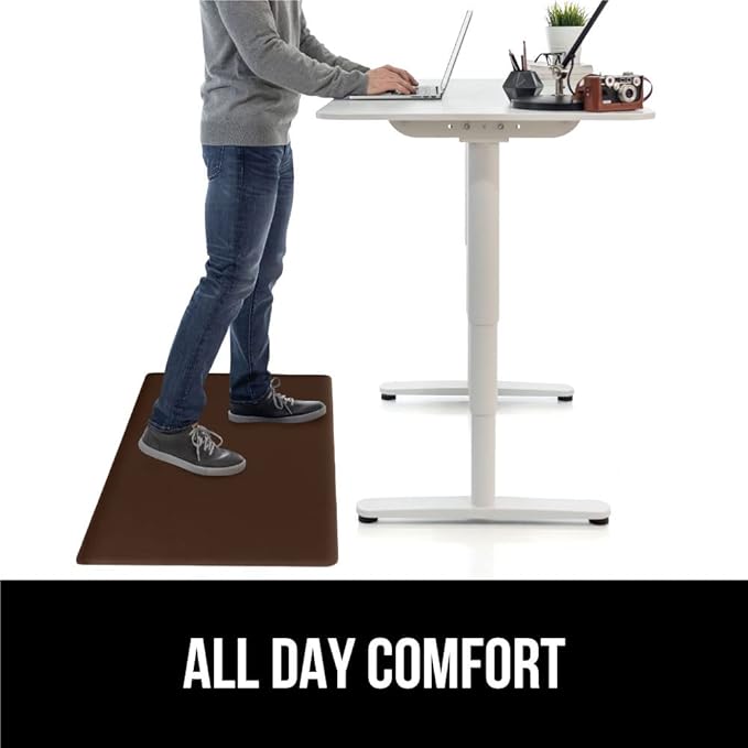 GORILLA GRIP 2 Pack Comfortable Cushioned Kitchen Mats for Floor, 17x29 + 17x59, Waterproof and Stain Resistant, 1/2 Inch Thick Soft Ergonomic Standing Desk Anti Fatigue Mat, Foam Supports Feet, Brown