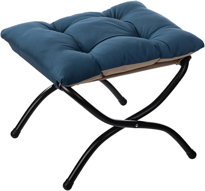AbocoFur 15"(H) Folding Footrest Stool, Accent Padded Sofa Foot Stool for Lazy Chair, Upholstered Small Foldable Ottoman, Metal Frame Portable Foot Rest Ottoman for Living Room, Bedroom, Navy Blue