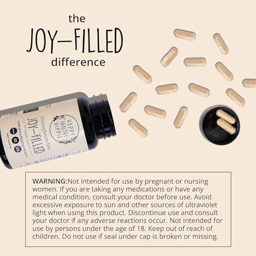 Joy-Filled Mood Support Supplement - 7 Herb Complex w/St. Johns Wort (180 Ct) | Rhodiola Rosea, Eleuthero, Ashwagandha | Stress Relief – Helps Calm The Mind & Body | 100% Plant-Based Happy Pills