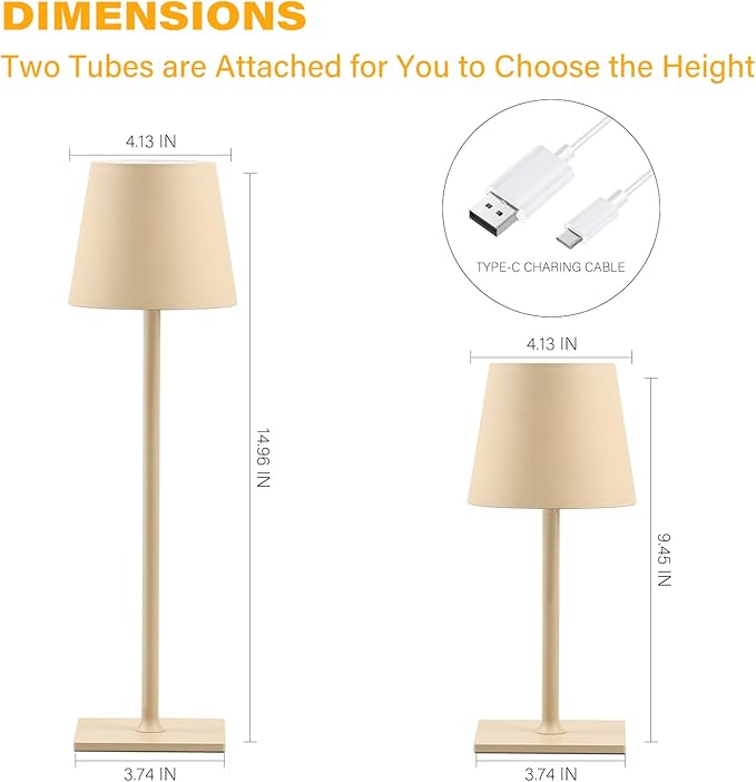 2 Pack Cordless Table Lamps, 3 Colors Stepless Dimming, 5000mAh Rechargeable Battery LED Desk Lamp for Bedroom/Couple Dinner/Desk/Cafe/Dining Room/Terrace