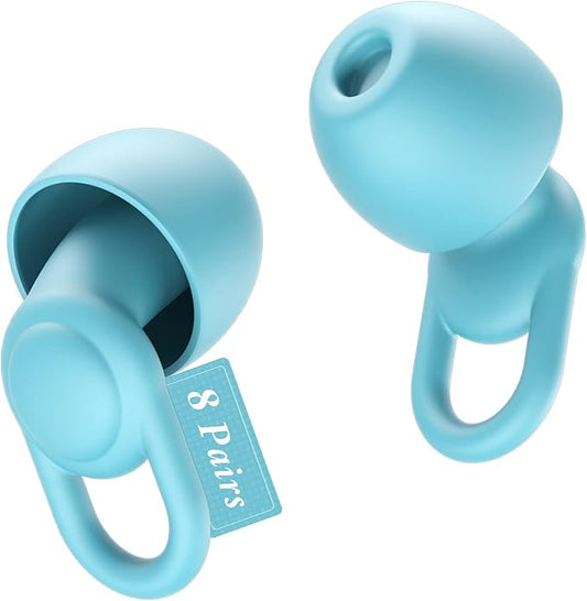 Silicone Ear Plugs for Noise Reduction - Reusable Soft Comfortable Earplugs for Sleeping,Noise Sensitivity & Flights -16 Ear Tips in XS/S/M/L, with 2 Travel Boxes - 33dB Noise Cancelling (Light Blue)