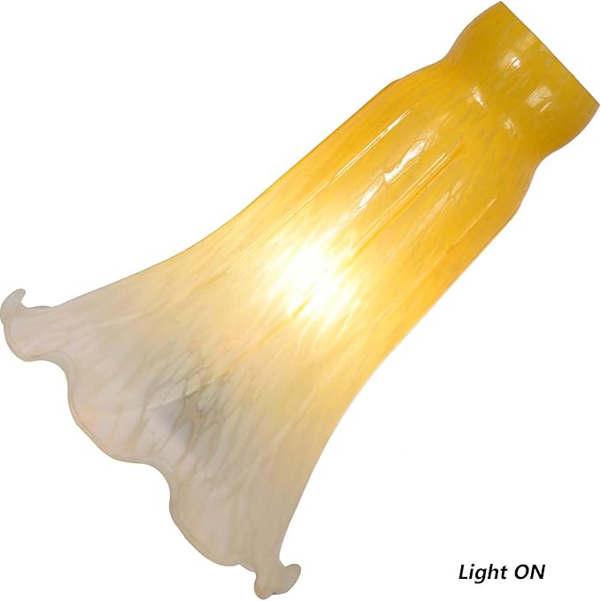 Bieye LS19 Lily Flower Blown Glass Lampshade (Yellow White, Opening I.D. 1.26" x O.D. 1.5")