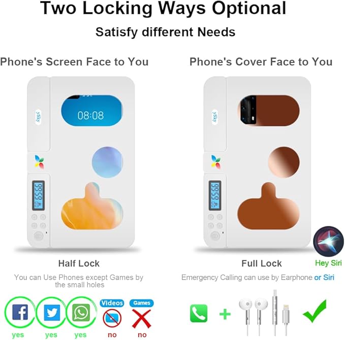 ySky Portable Smart Auto Phone Timer Lock Box for iPhone and Android Phones, Self-Control Timer Locker to Help Kids,Students, Adults Focus Back,Prevent Excessive Games, Mobile Phone Addiction(White)