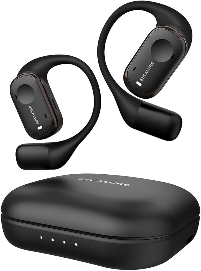 Open Ear Earbuds with 4-Mic, IPX5 Sweat Resistant Open Ear Earbuds Wireless Bluetooth 5.3, 30H Playtime Wireless Headphones with Earhooks, Lightweight for Running, Black